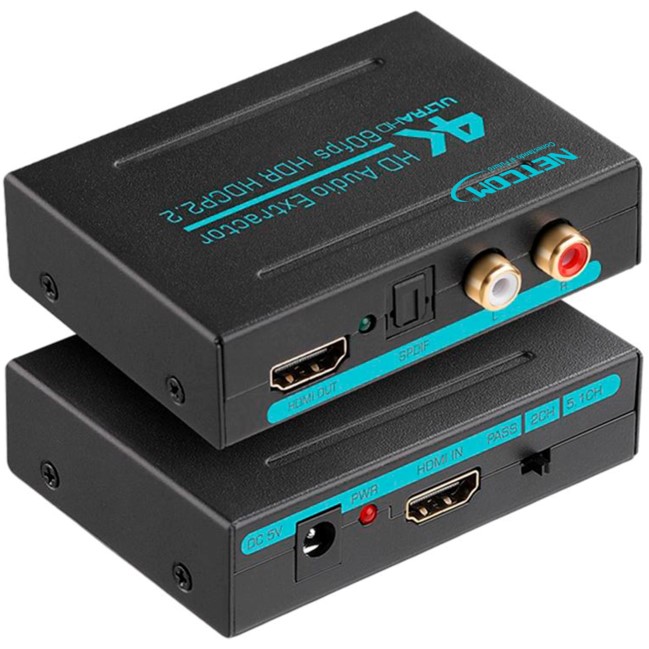 Extractor de Audio HDMI a RCA Óptico y HDMI 4K 60HZ Netcom