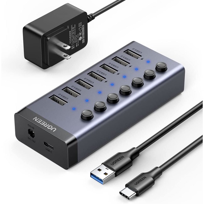 Hub USB alimentado – ACASIS 7 puertos 36W USB 3.0 Data Hub – con  interruptores individuales de encendido/apagado y adaptador de corriente de  12V/3A