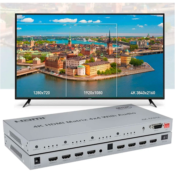 Matrix HDMI v2.0 4x4 UHD 4K 60Hz Netcom Audio RS232 DC12V